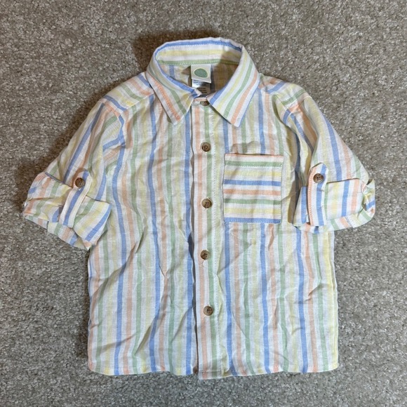Little Me Baby Boys Button-Up Striped Shirt Pastel Colors 12M Clothes - Picture 1 of 4